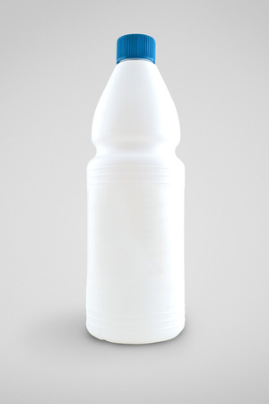 Unlabeled plastic Bottle for chemical liquid on gray backgroundの写真素材
