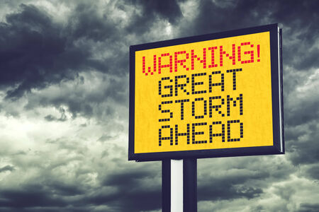 Great Storm Ahead Warning Sign for a Blizzard or Big Snow Stormの写真素材