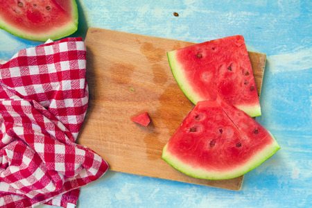 Watermelon slices, top view, selective focus
