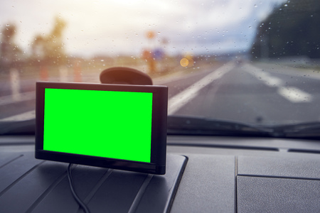 GPS (Global Positioning System) car navigation with blank screen as copy space for mock up designの写真素材