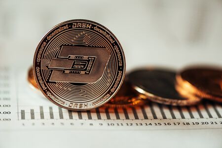 Dash cryptocurrency, blockchain technology decentralized currency coin, conceptual image with selective focusの写真素材
