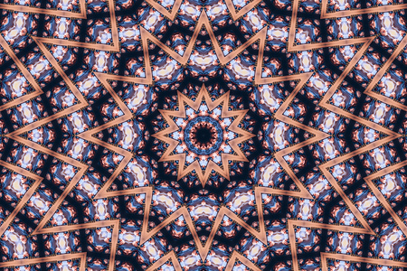 Abstract kaleidoscope pattern background, colorful reflective mirroring backdrop as graphic design elementの写真素材