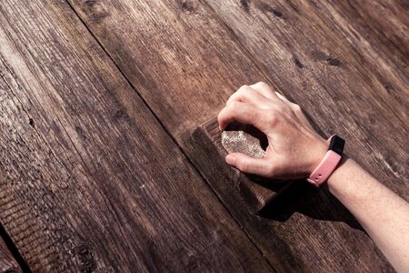 Free climbing wall practice training, close up of hand