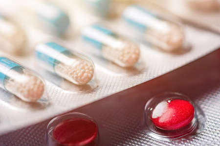 Pills and tablets macro, pharmacy and healthcare industry, selective focusの写真素材