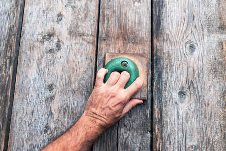 Free climbing wall practice training, close up of handの写真素材