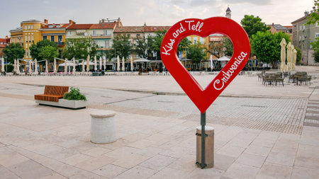 CRIKVENICA, CROATIA - July 26, 2021: Town square in Crikvenica in Kvarner bay area of Croatian part of Adriatic seaのeditorial素材