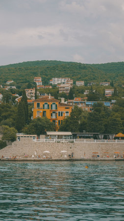 CRIKVENICA, CROATIA - July 26, 2021: Town of Crikvenica in Kvarner bay area of Croatian part of Adriatic sea seen from the tourist boatのeditorial素材