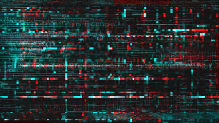 Video technology glitch background as wallpaper or tech related graphic design backdrop element with glitchy blocks and noiseの写真素材