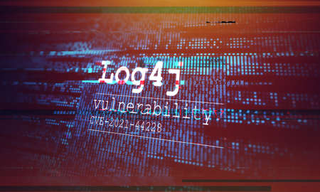 Cybersecurity vulnerability Log4J, security flaw based on open-source logging library, conceptual 2d illustrationの写真素材