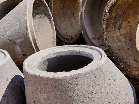 Concrete sewer pipes on building construction site, architecture and industry conceptの写真素材