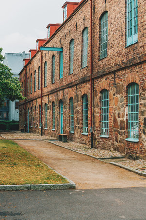 Old building in Halmstad, Sweden. Example of vintage scandinavian architectural style. Selective focus.の写真素材