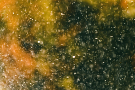 Raindrops during summer shower rain as abstract background, selective focusの写真素材