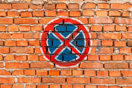 No stopping and no parking sign on old worn wall, hand painted traffic signの写真素材