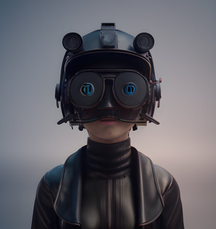 Cyber punk person with leather jacket, generative ai illustrationの素材