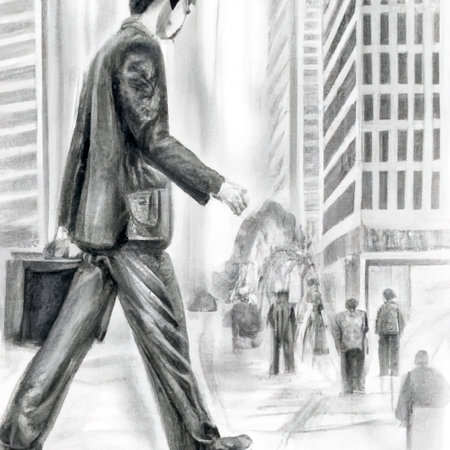 Businessmen walking in city downtown, pencil drawing generative ai illustrationの素材