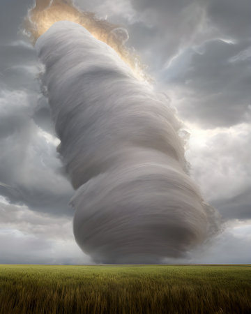 Large tornado in prairie, generative ai illustrationの素材
