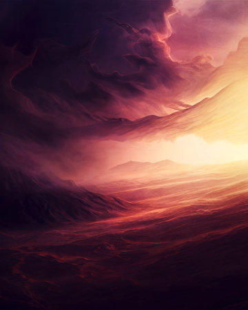 Huge dust cloud over the sandy desert landscape. Generative ai illustration.の素材