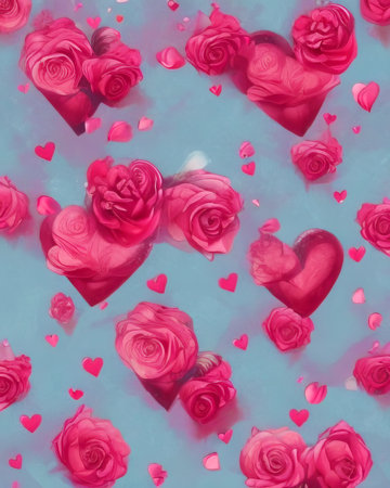 Bunch of red roses in shape of a heart for Valentines day card background, generative ai illustrationの素材