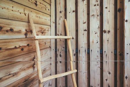Handmade wooden cloth drying rack, selective focusの写真素材