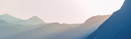 Julian Alps mountain landscape in summer sunset, panoramic imageの写真素材