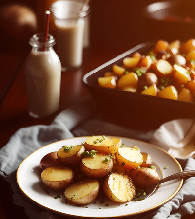 Potato dish on a plate served as dinner, generative ai illustrationの素材