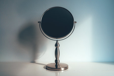 Small makeup mirror on the table, selective focusの写真素材