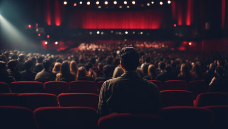 People in theater watching show premiere, rear view, generative ai illustrationの素材