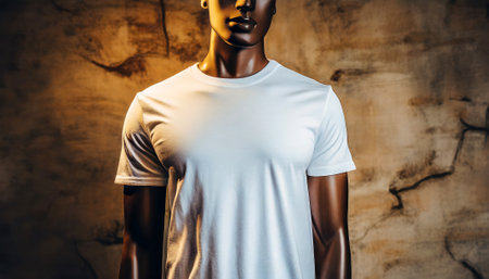 Male mannequin wearing blank white mockup t-shirt, generative ai illustrationの素材