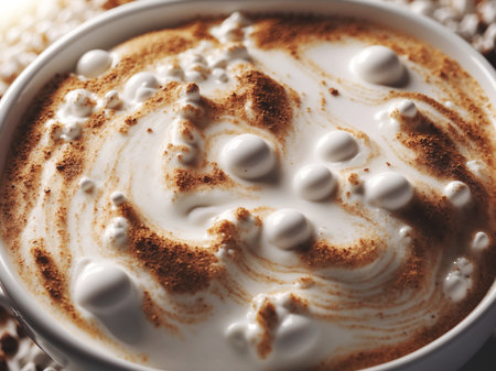 Cappuccino coffee and milk foam in a cup, generative ai illustrationの素材