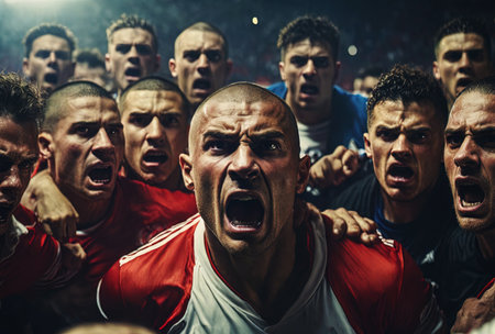 Angry soccer hooligans at stadium, generative ai illustrationの素材