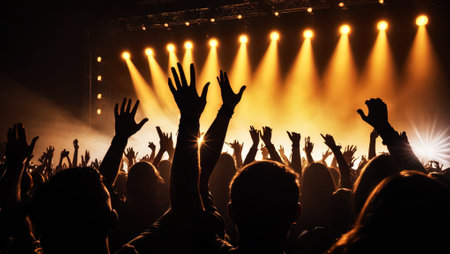 Ecstatic crowd at music festival concert, generative ai illustrationの素材