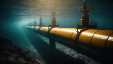 Underwater oil and gas transporting pipeline, generative AI illustrationの素材
