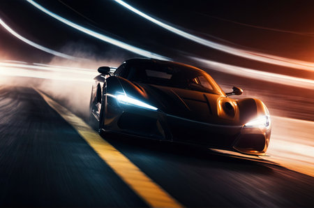 Sports car during street race with smoke and fire sparks, generative AIの素材