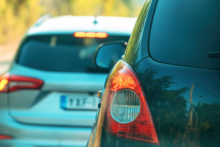 Cars at the parking lot in summer, selective focusの写真素材