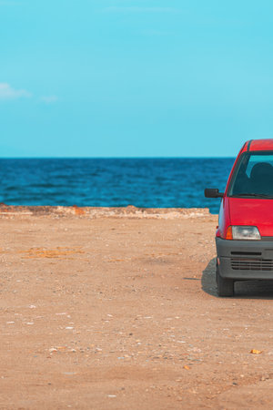 Car at the seaside beach in summer morning, travel and holiday vacation concept, selective focusの写真素材