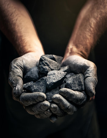 Cupped hands with lithium mineral, generative aiの素材