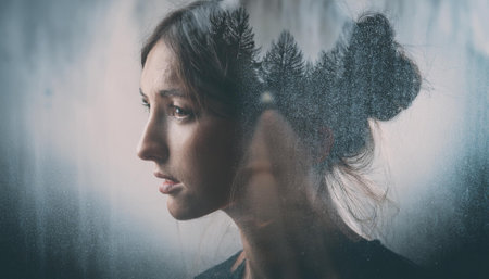 Double exposure dreamy portrait of beautiful woman, generative aiの素材