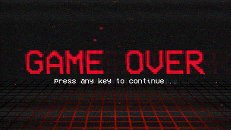 Game Over, vintage arcade game screen with glitch effect, computer generatedの写真素材