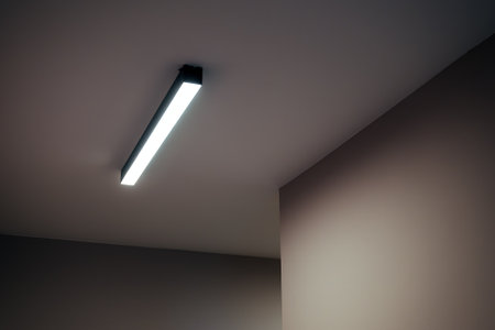 Modern minimalist LED long strip indoor ceiling light, selective focus