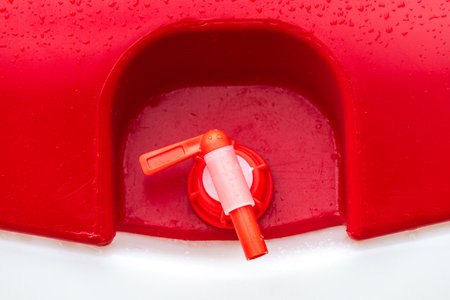 Plastic barrel with spigot, closeup with selective focusの写真素材