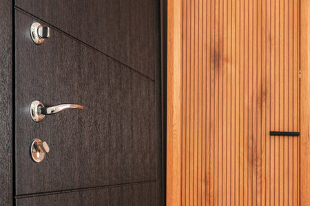Closeup of brand new apartment door, selective focusの写真素材