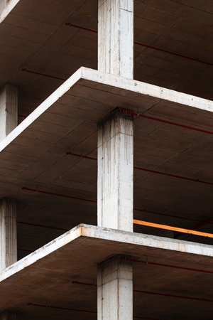 Concrete frame structure of residential building, selective focus