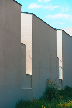 Architectural background with shadow and light pattern, selective focusの写真素材