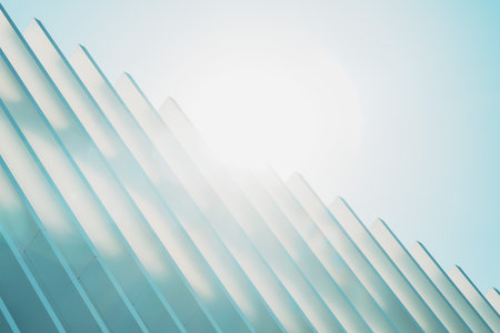 Modern striped metallic facade pattern as background, selective focusの写真素材