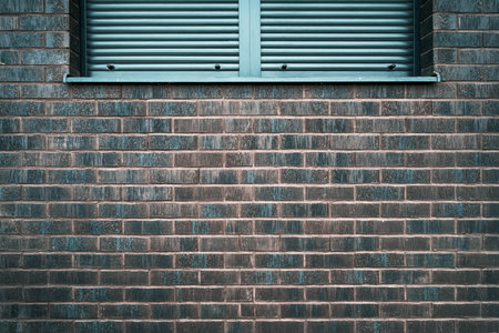 Exterior window with metallic rolling shutter closed, protection and safety detail. Copy space...