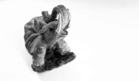 Black and white elephant toy on a white background