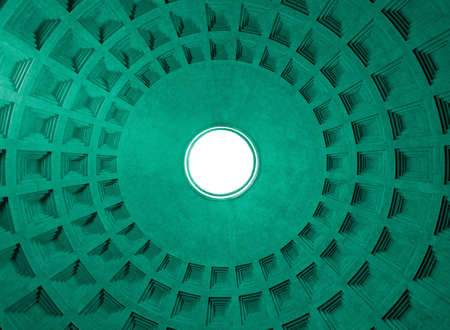 Pantheon Dome ceiling pattern and his famous hole. Historical architecture, Rome Italy.の写真素材