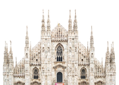 Milan Gothic Cathedral Dome upper facade isolated under a white sky  Italy, Europe の写真素材