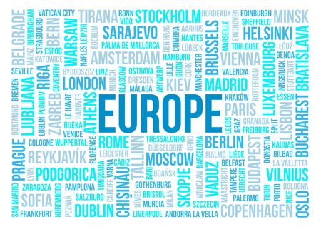 Europe, national capitals of countries and other cities words text cloud backgroundの写真素材