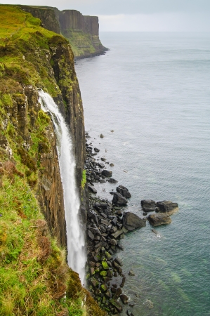 Kilt Rock Waterfall seascape, Isle of Skye, Scotland, Uk, Europeの写真素材